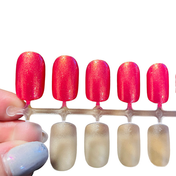 Hot Pink w Orange Gold Shimmer Polished & Glazed Nails|Press On Nails|V Day Mani - Picture 10 of 10